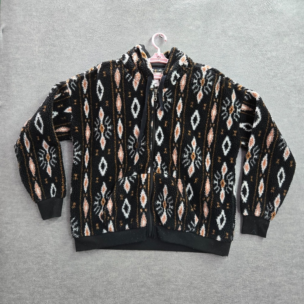 Shyanne Women Sweatshirt XL Black Geometric Southwestern Full Zip Hoodie Sherpa